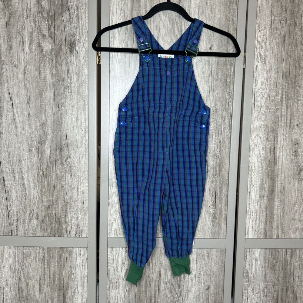 Vintage Gymboree Overalls Rainbow Tag Plaid Size M 2T - 3T Blue Green